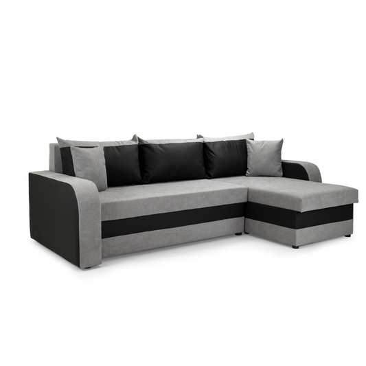 Pirlo Grey Fabric & Black PVC Universal Corner Sofa Bed