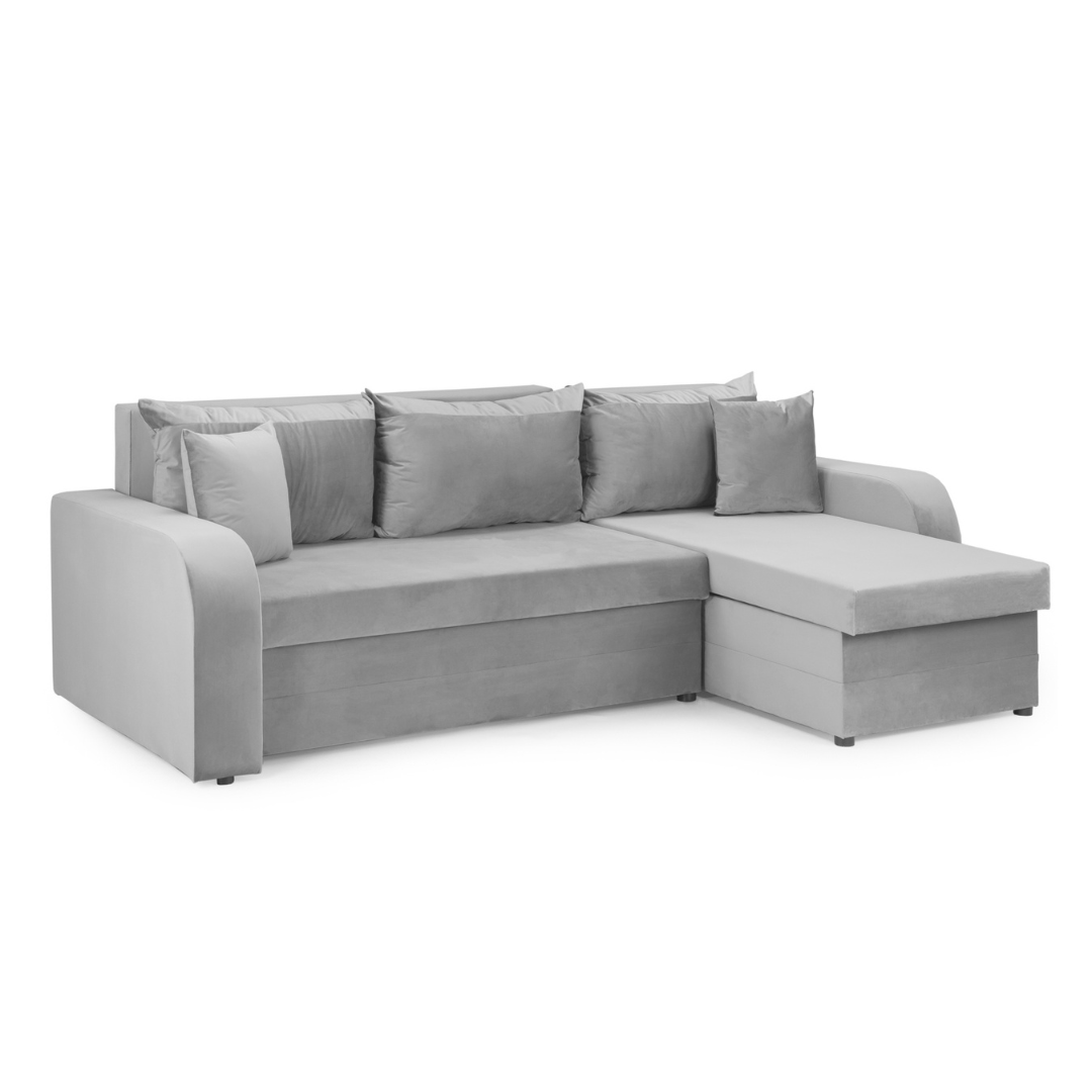 Pirlo Plush Velvet Grey Universal Corner Sofa Bed