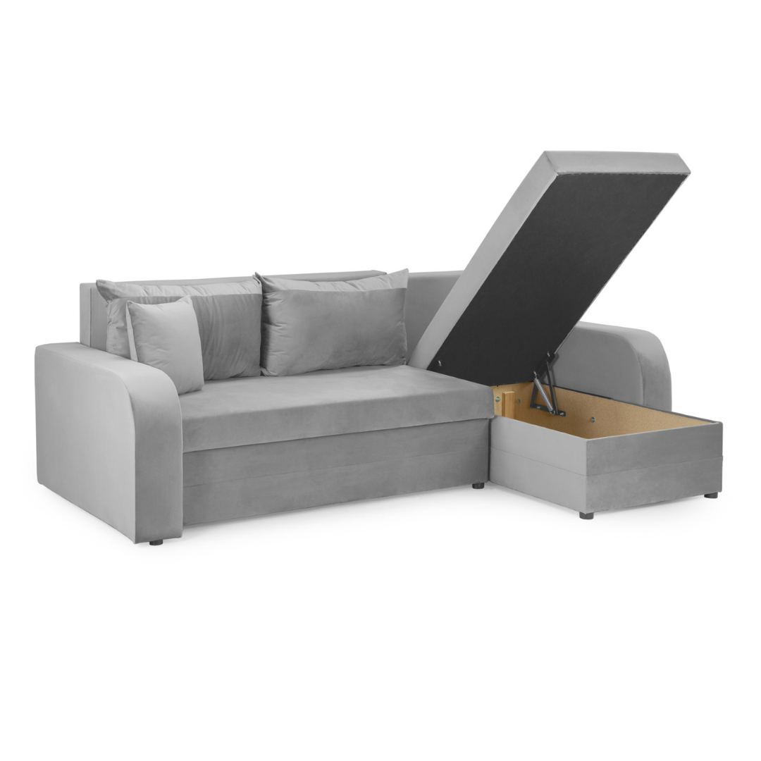 Pirlo Plush Velvet Grey Universal Corner Sofa Bed