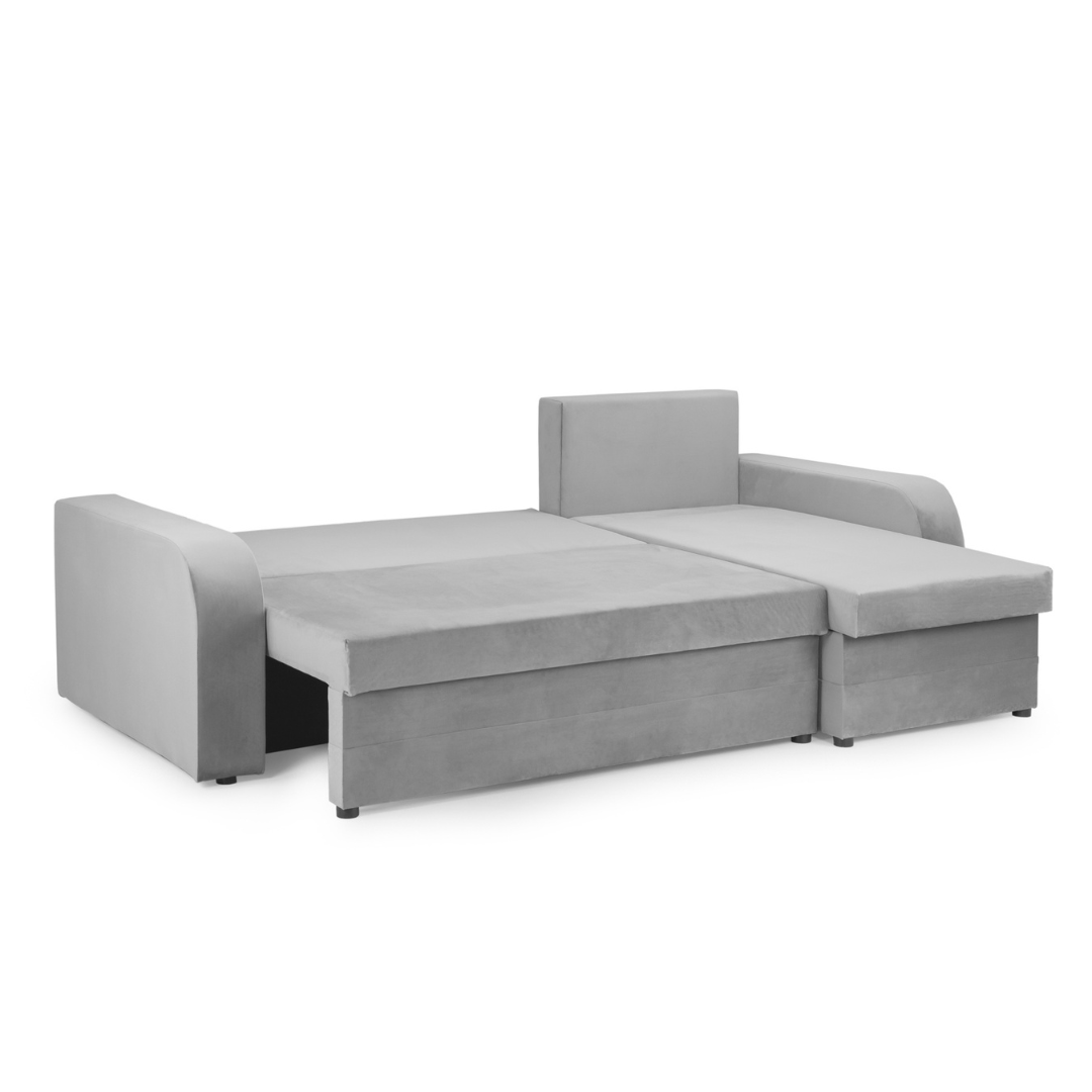 Pirlo Plush Velvet Grey Universal Corner Sofa Bed