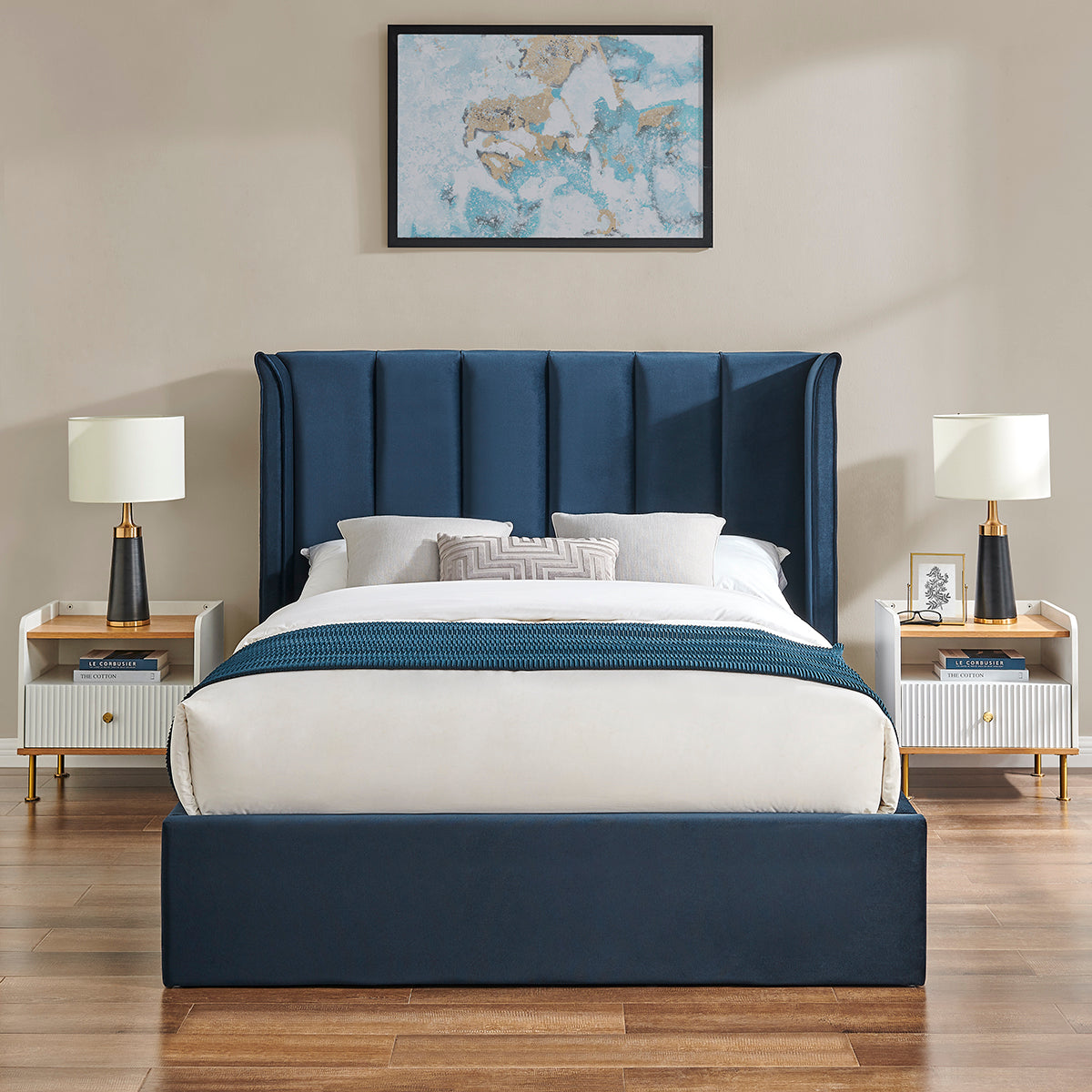 Vera Navy Blue Ottoman Storage Bed Frame