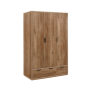 Stockwell 3 Door 2 Drawer Wardrobe - Rustic Oak Effect - Furniturezone
