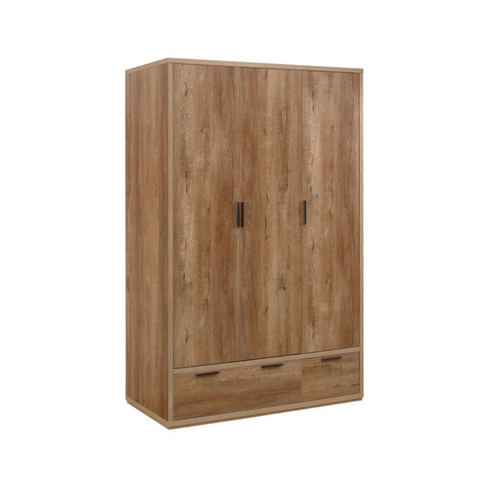 Stockwell 3 Door 2 Drawer Wardrobe - Rustic Oak Effect