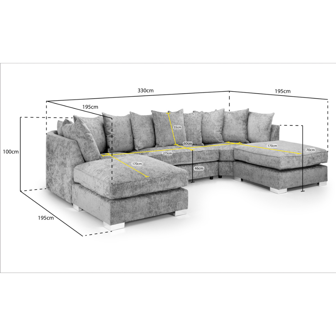 Tapia Chennile Fabric Scatter-back U Shape Sofa