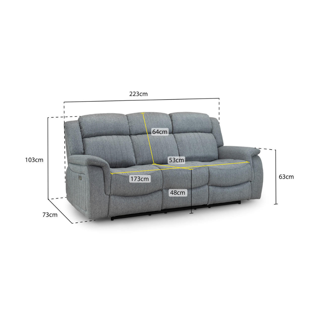 Venturi Electric Recliner Grey Three Seater Sofa