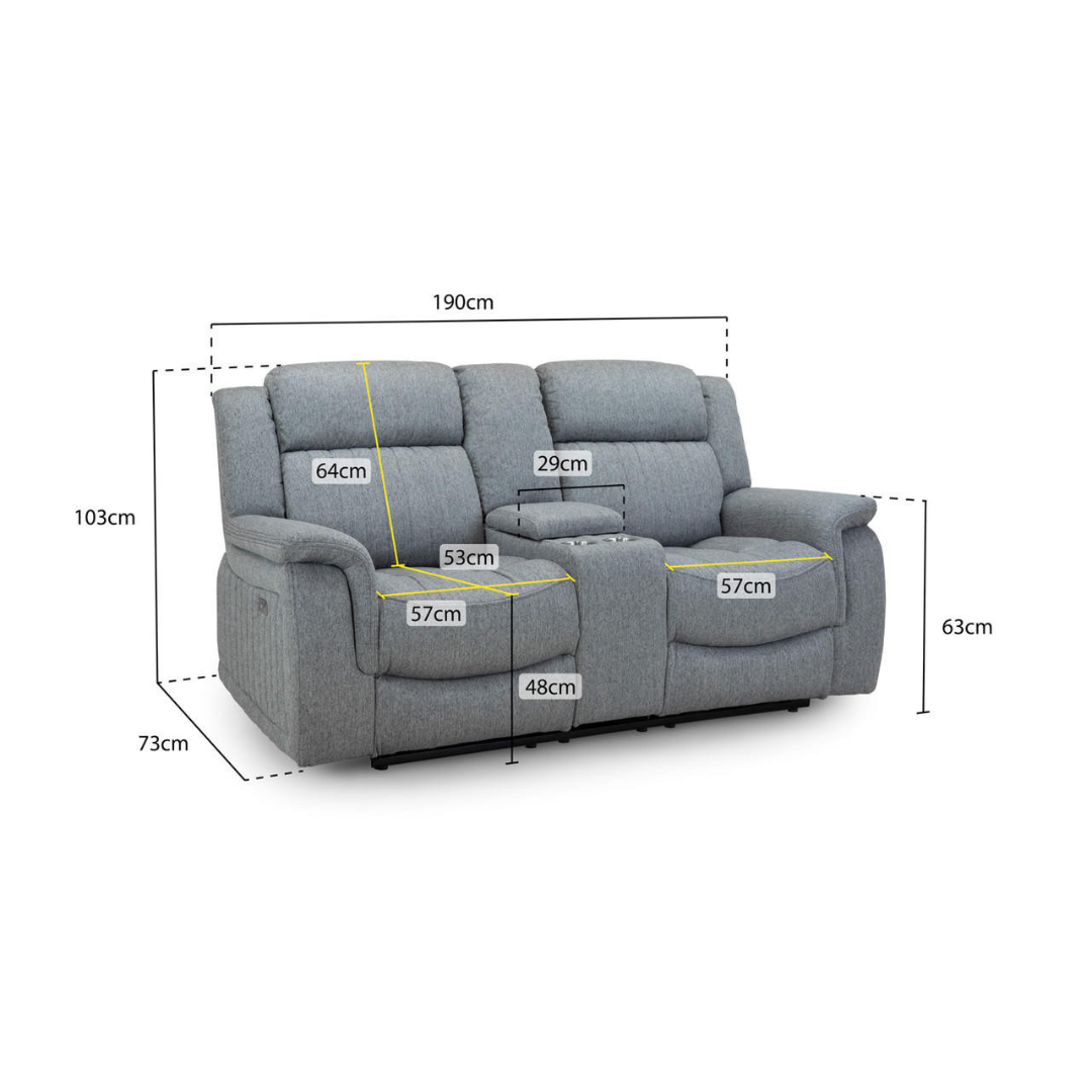 Venturi Electric Recliner Grey Two Seater Sofa