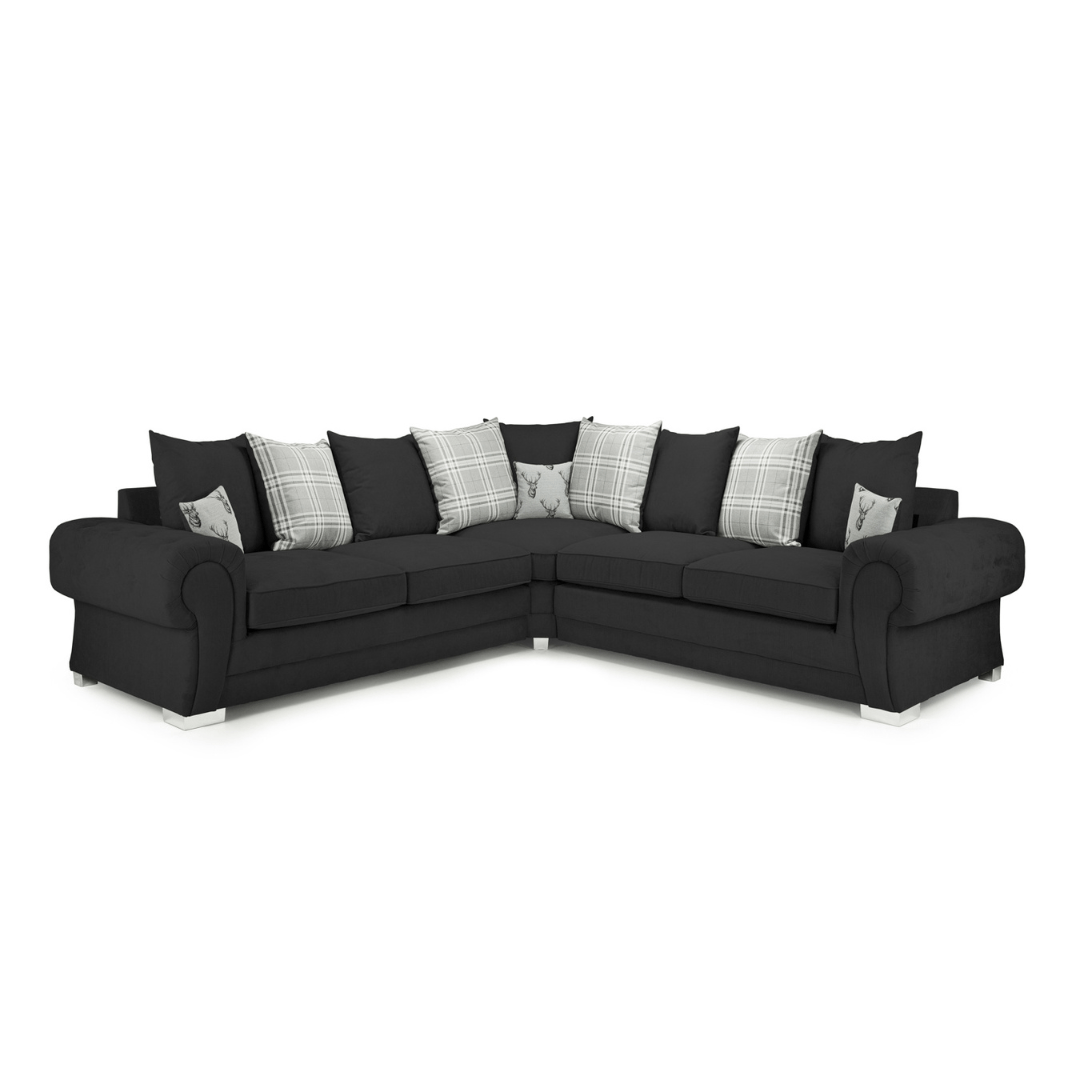 Verona Large Scatter - back Black Corner Sofa - Furniturezone