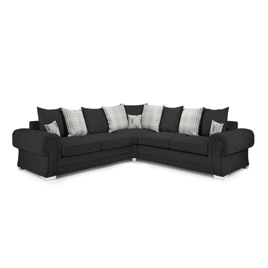 Verona Large Scatter - back Black Corner Sofa - Furniturezone
