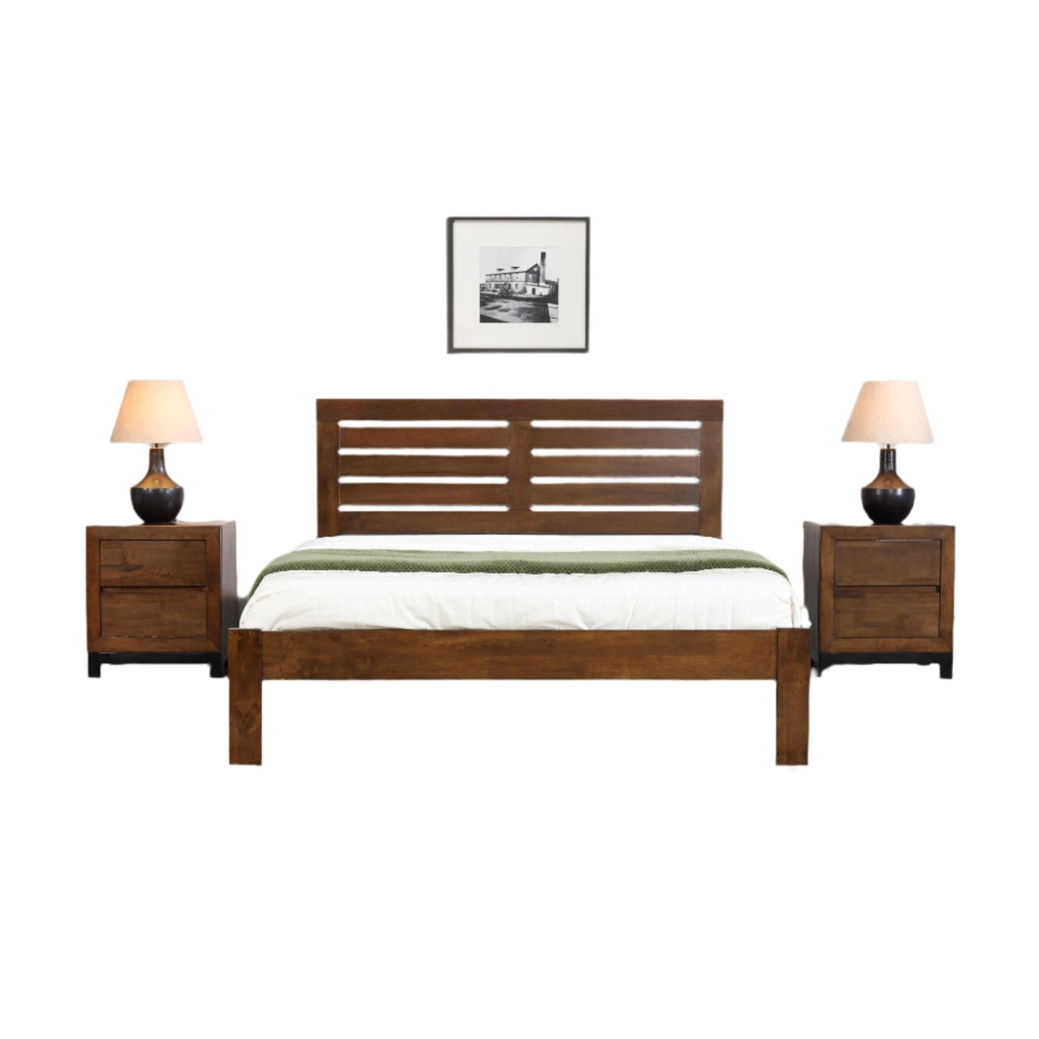 Vulcan Solid Wood Bed Frame - Rustic Oak - Furniturezone