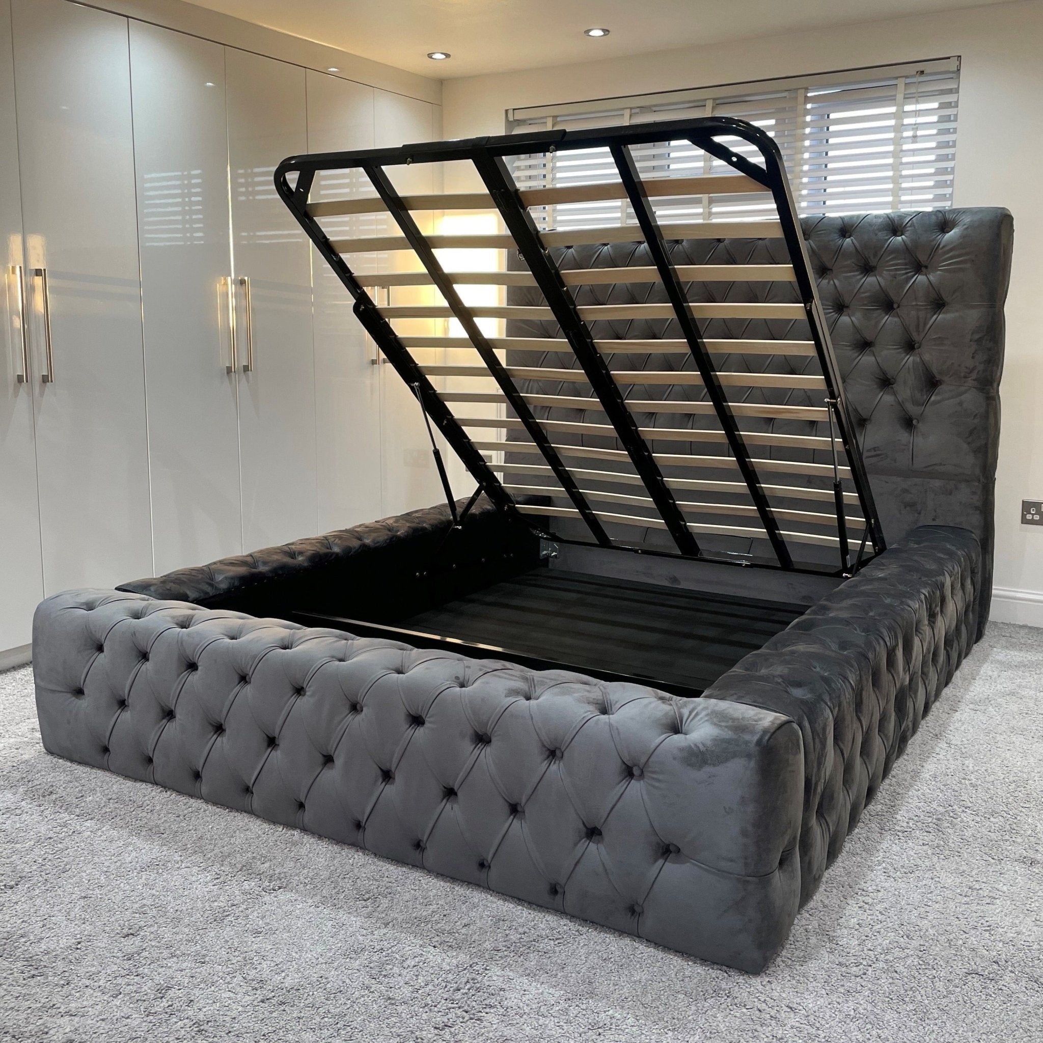 Windermere Plush Velvet Ottoman Storage Bed Frame - Furniturezone