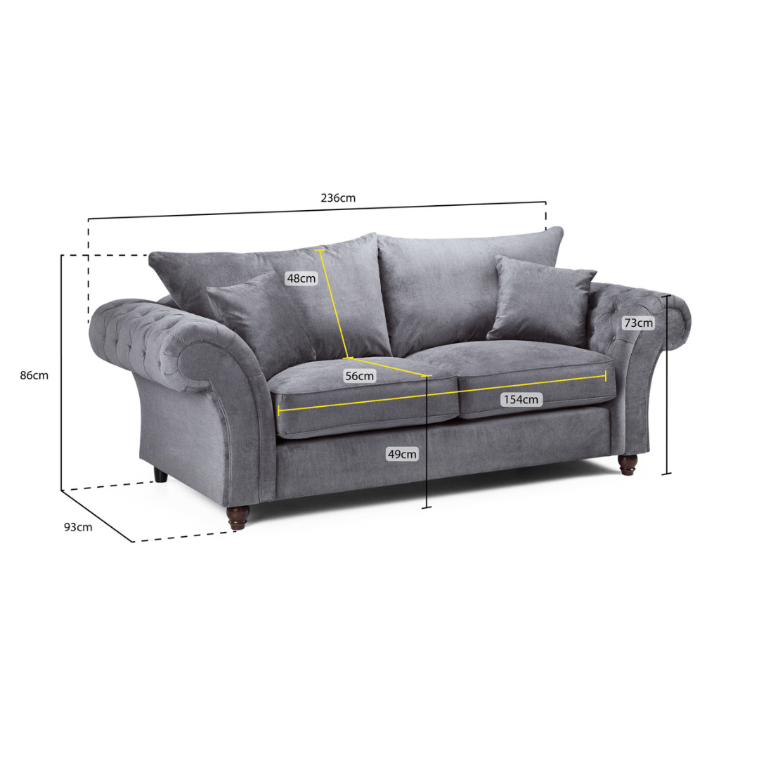 Windsor Full - back Grey Three Seater Sofa - Furniturezone