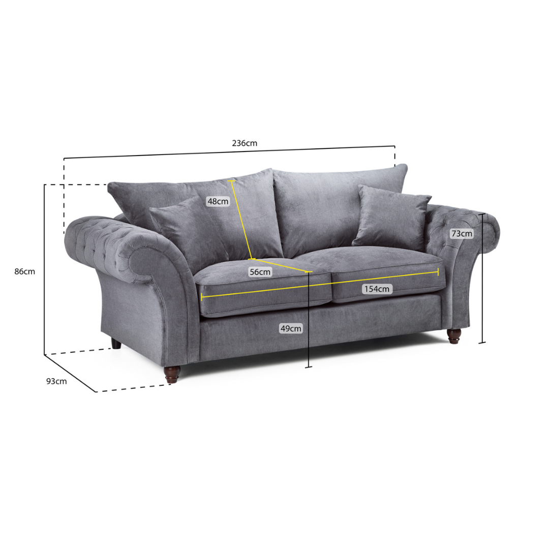 Windsor Fullback Grey Three Seater Sofa