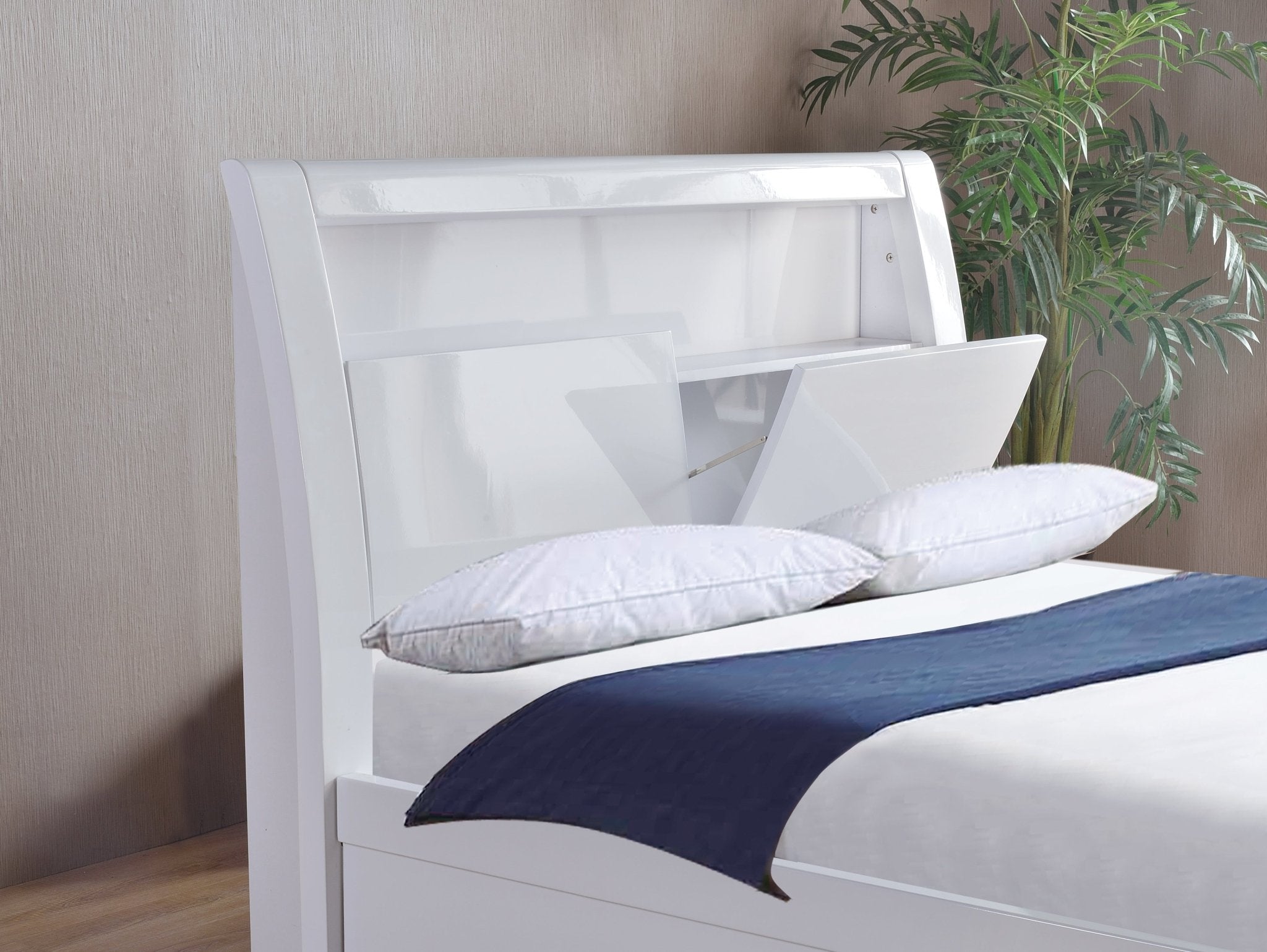 Myra High Gloss LED Ottoman Storage Bed Frame - Furniturezone